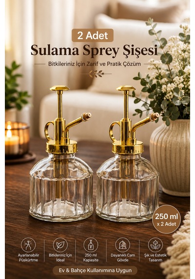 Perotti 15733 2li Gri Vintage Cam Bitki Sulama Şişesi Sulama Kabı