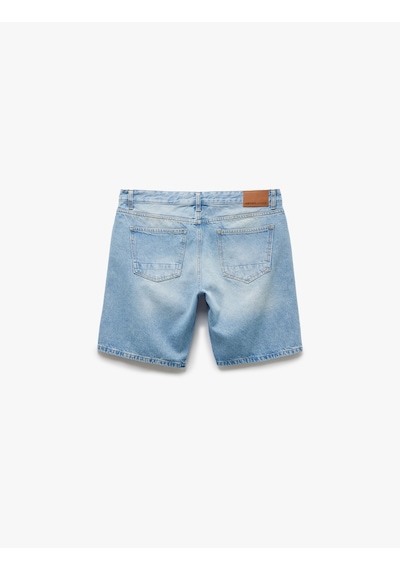 Koton Pamuklu Yırtık Detaylı Bermuda Slim Fit Jean Şort Orta İndigo 5sam40005ıd İndigo