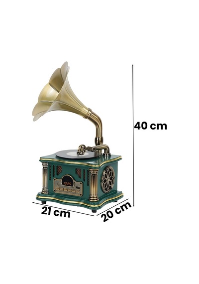 Midex Gr-26grn Fm Radyolu Nostaljik Gramofon Görünümlü Müzik Kutusu Bluetooth Hoparlör