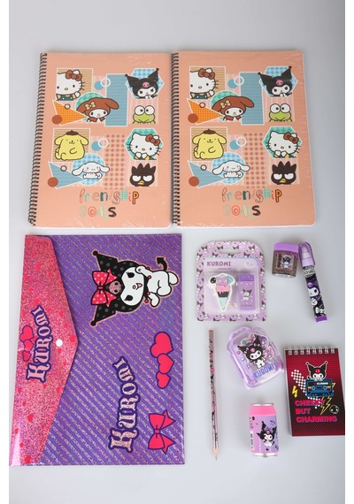 X Dekomus Lisanslı Kuromi & Best Friends 15 Parça Kırtasiye Seti 2 Adet Defter,çıtçıt Dosya Altın