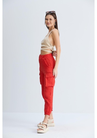 Sortie Collection Kargo Cepli Gofre Pantolon Nar-nar Narçiçeği