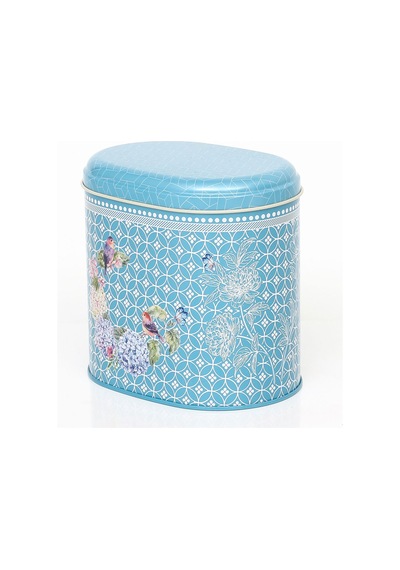 Blooming Blue Desenli Oval Metal Saklama Kabı 14 x 12 x 13 CM 1.4 L