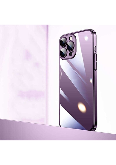 Apple Uyumlu iPhone 14 Pro Max Kılıf Sert Pc Renkli Çerçeveli Riksos Kapak Derin Mor