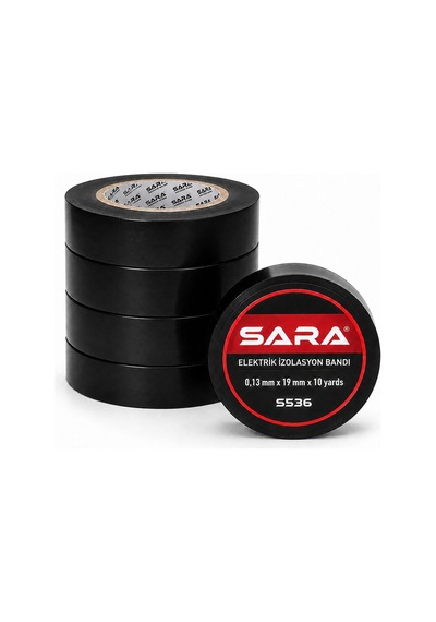 Sara S536 Elektrik Izolasyon Bandı 0,13 Mm X 19 Mm X 10 Yards, Siyah, 10 Lu Paket