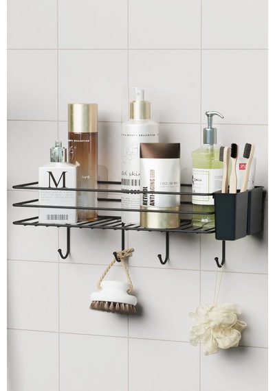 Yapışkanlı Büyük Boy Askılı Banyo Rafı Duş Şampuanlık Duvar Düzenleyici Organizer Siyah