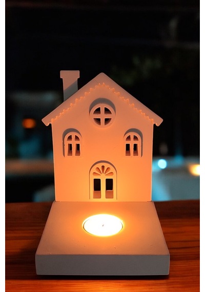 Dekoratif Tealight Mumluk - Ev Şeklinde Mumluk Tealight Mum Dahildir Beyaz