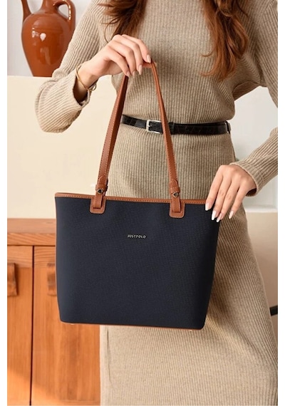 Just Polo Kadın Yeni Sezon Büyük Boy Lüks El Çantası Shopper Lacivert - Taba 46367547