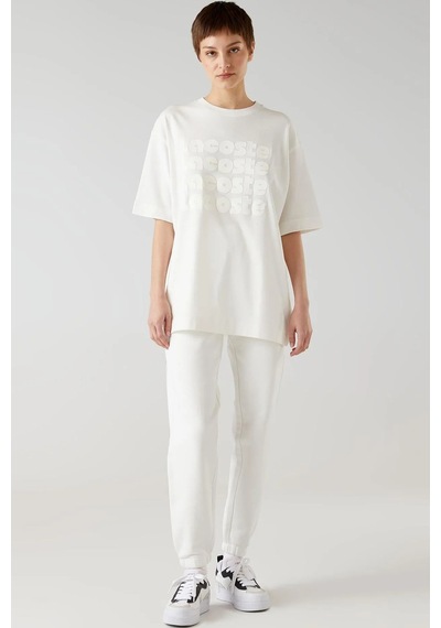 Lacoste Embroidered Women's Joggers Kadın Organik Pamuk Eşofman Altı Beyaz Beyaz