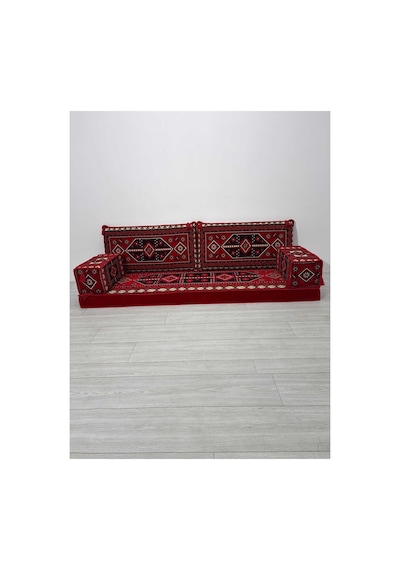 Sedir Deseni Şark Köşesi Takımı 70x190 Cm 5 Parça Dolu Set - Kırmızı Çökmeyen Sünger