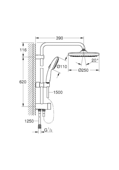 Grohe New Tempesta Sistem 250 Duvar Bağlantılı, Divertörlü Duş Sistemi - 26980001 Gümüş