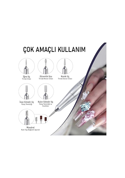 Valkyrie Profesyonel Şarjlı Tırnak Frezesi 45.000 Rpm, Lcd, 2000 Mah Taşınabilir Manikür Pedikür Makinesi