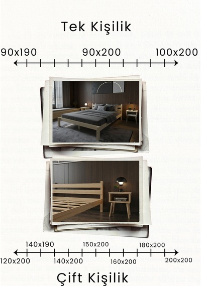 Letto Masif Ahşap Karyola Ve 2 Adet Komodin Natürel 100x200