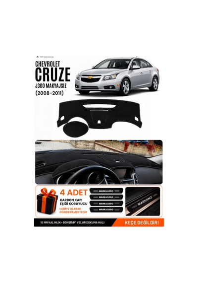 Chevrolet Cruze J300 Makyajsız 2008-2011 Uyumlu Torpido Örtüsü, Torpido Kılıfı - Siyah - Ch006