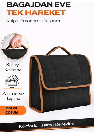 Oto Bagaj Organizer Bagaj Çantası M Boy Kaymaz Cırt Bantlı Velur Kompakt - Siyah Kahverengi