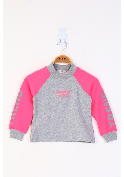 Toontoy Kız Çocuk Stunnig Collar Baskılı Sweatshirt Gri Melanj
