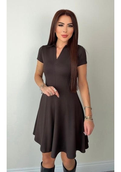 Etiler Collection Kadın Kısa Kollu V Yakalı Kısa Modal Elbise Kahve