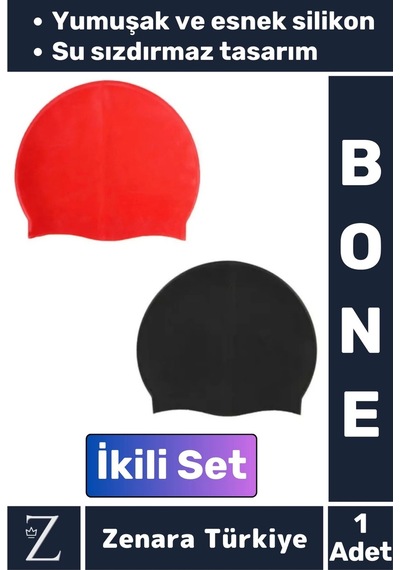 Premium Su Geçirmez Elastik Yumuşak Yüzücü Havuz Deniz Yüzme Şapkası Esnek Silikon Bone 2'li Set Çok Renkli