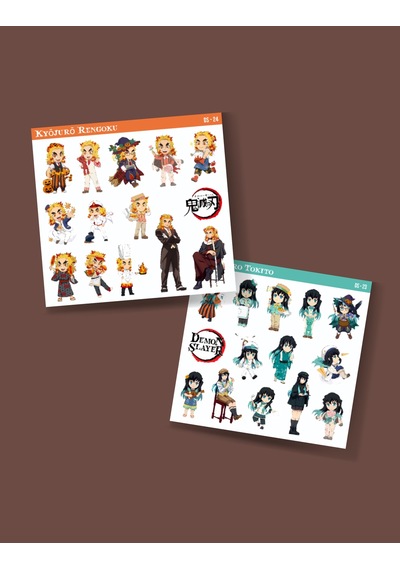 Demon Slayer-kyōjurō Rengoku-muichiro Tokito-parlak Kağıt -2li Sticker Set-etiket-kimetsu No Yaiba Karışık