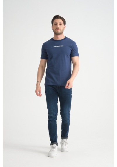 Shooter Sportwear Shooter Erkek Bisiklet Yaka Tişört Premium Pamuklu Yüksek Kalite Regular Fit İndigo