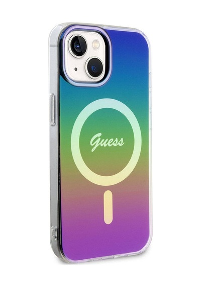 Apple Uyumlu iPhone 15 Plus Kılıf Guess Lisanslı Magsafe Şarj Özellik Yazı Logolu Iridescent