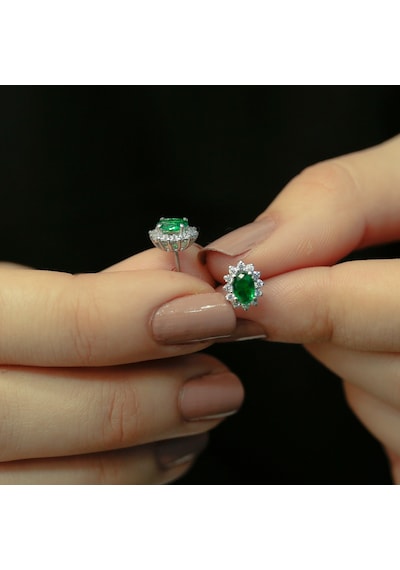 Lova Pırlantalı Oval Zümrüt Anturaj Küpe -  3050001