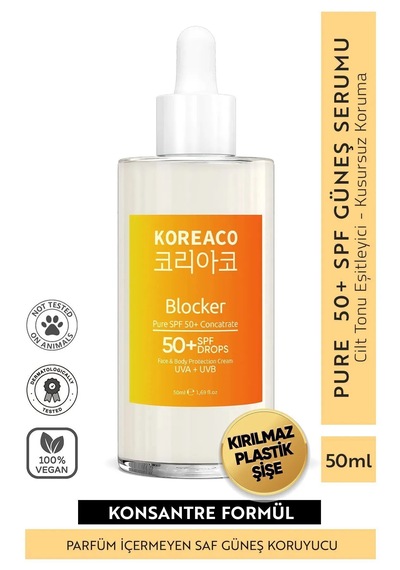 Koreaco Blocker Pure Suya Dayanıklı Yüksek Koruyucu Güneş Serumu SPF50+ 50 ML
