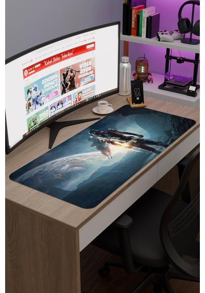Mass Effect Kaymaz Dikişli Kauçuk Oyuncu Mousepad V3 - 90x40 Xxl Gaming Mouse Pad Fare Altlığı