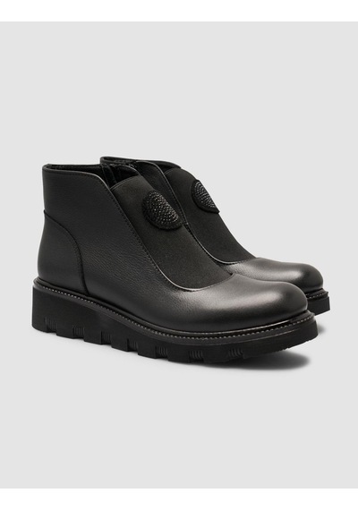 Cabani %100 Hakiki Deri Taşlı Siyah Kadın Bot Siyah