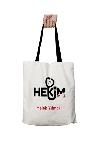 Art Hediye Siyah Kulplu Kişiye Özel Hekim Aile Hekimi Yıkanabilir Okul Omuz Çanta Çok Renkli
