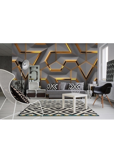 3 Boyutlu Geometrik Desenli Duvar Kağıdı (393791607)