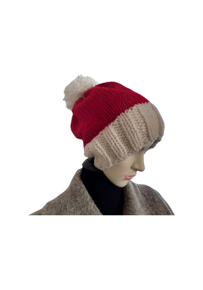 Nvsisters Kırmızı-beyaz Örgü Kışlık Unisex Bere Beyaz - Kırmızı