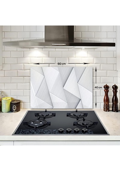 Decorıta Gümüş Desen - Cam Ocak Arkası Koruyucu 40cm X 60cm Beyaz