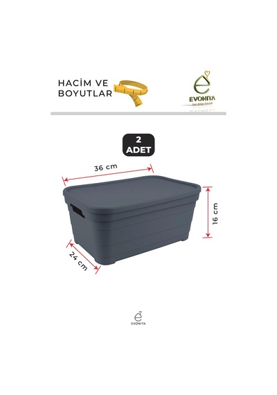 2 Adet 10.8 Lt Kapaklı Saklama Kutusu Organizer Büyük Boy Dolap İçi Düzenleyici Depolama Renkli