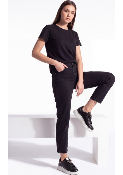 Luvi Shoes Jenny Siyah Cilt Hakiki Deri Kelebek Tokalı Kadın Günlük Spor Ayakkabı