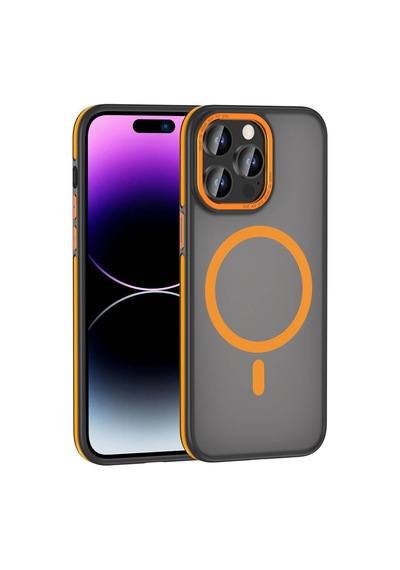 Zore İphone 14 Pro Kılıf Magsafe Şarj Özellikli Mat Görünümlü Ogaa Ant Kapak - Turuncu