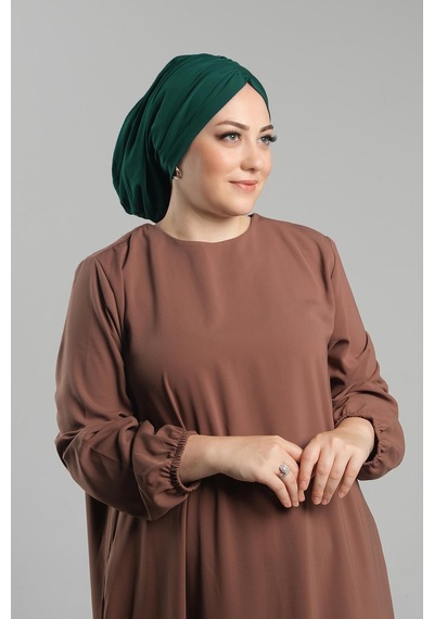 Hürrem Bone Zümrüt Pratik Hazır Geçmeli Tesettür Bone Sandy Büzgülü Salaş 2119 37 Zümrüt