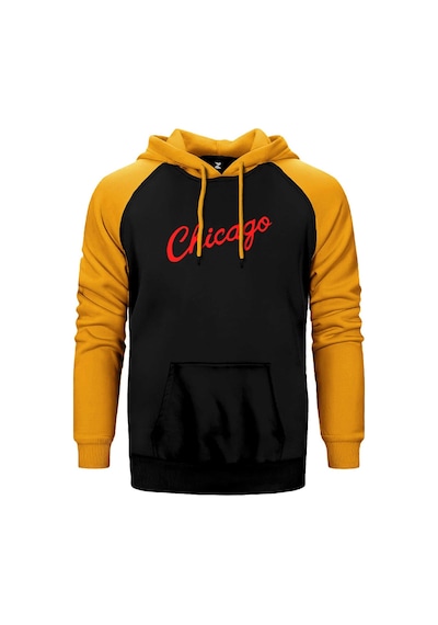 Chicago Yazı Sarı Renk Reglan Kol Kapşonlu Sweatshirt Sarı