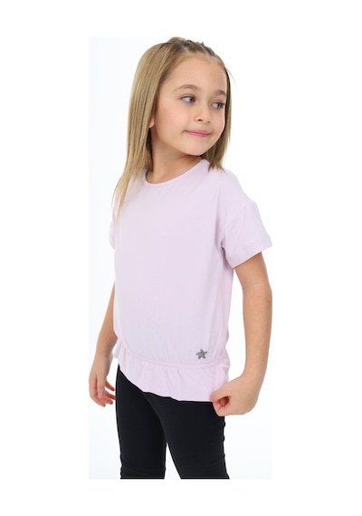Toontoy Kids Toontoy Kız Çocuk Bisiklet Yaka Kısa Kollu Lastikli Tişört Açık Lila