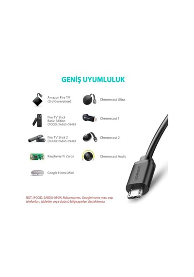 Ugreen TV Box Chromecast Fire TV için Micro USB Ethernet Dönüştürücü Çevirici Adaptör