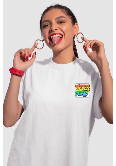 Unisex Renkli Graffiti Baskılı Oversize Beyaz T-shirt Beyaz