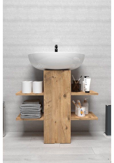 İyimi Modern Raflı Lavabo Altı Banyo Dolabı Banyo Düzenleyici Atlantik Çam
