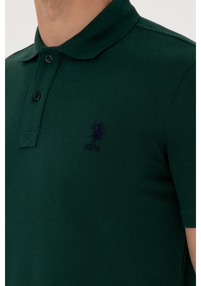 U.S. Polo Assn. Erkek Slim Fit Polo Yaka Koyu Yeşil Basic Tişört 50298041-VR079