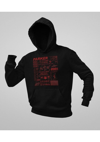 Sevbano Parker Spider-man Baskılı Unisex Oversize Örümcek Adam Hoodie Siyah