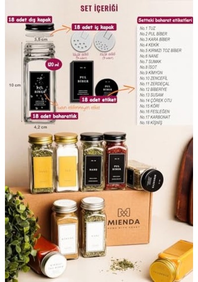 18'li Baharatlık Seti, 120 Ml, Siyah Kapak Ve Etiketli Standsız Takım Diğer