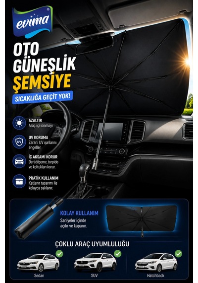 Katlanabilir Oto Güneşlik Şemsiye 75x140 Cm Uv Korumalı Ön Cam Gölgelik Aksesuarı