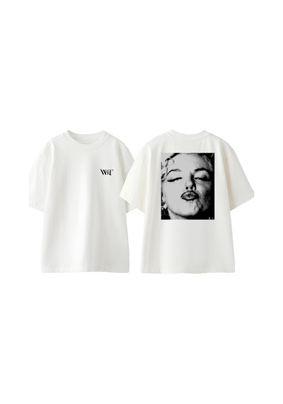 Thewert Marilyn Monroe Kiss Tasarım Sırt Baskılı Pamuk Beyaz Oversize T-shirt