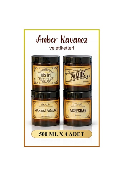 4 Adet Amber Kavanoz Ve Kozmetik Temalı Etiketleri