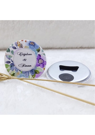 Açacak Magnet Nikah Hediyeliği Mavi Mor Çiçek Uv Baskılı(30 Adet)