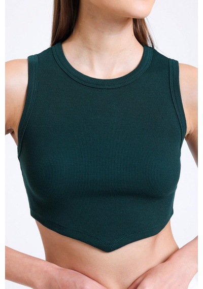 Hiccup Önü V Şekilli Bisiklet Yaka Crop Top Sacramento Yeşili