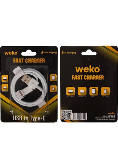 Weko Wk-29908 Beyaz 1 Metre Usb To Type-c Şarj - Data Aktarım Kablosu